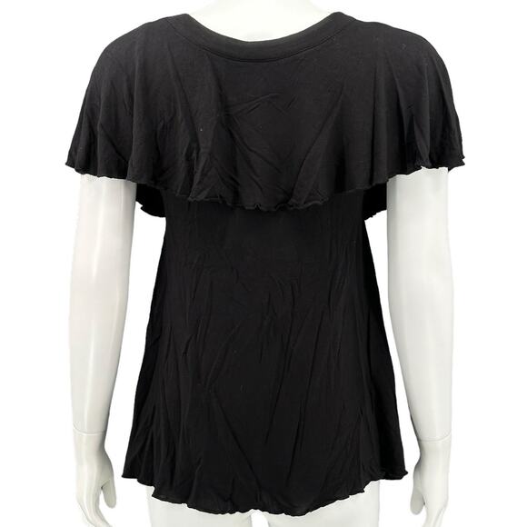 Vanessa Virginia Anthropologie Top Womens Small Black Bella Ruffled Scoop Neck - Picture 5 of 8